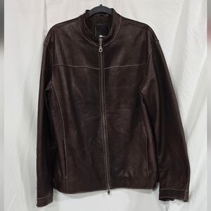 Agave‎ men L brown leather jacket moto grungecore streetwear bomber